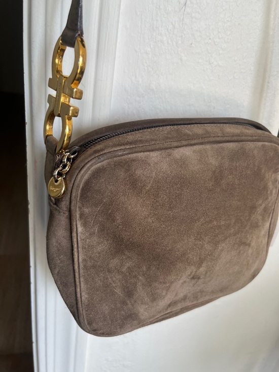 Salvatore Ferragamo Handbags - Salvatore Ferragamo sage brown in nubuck Suede stunning gold Zip Charm Crossbody